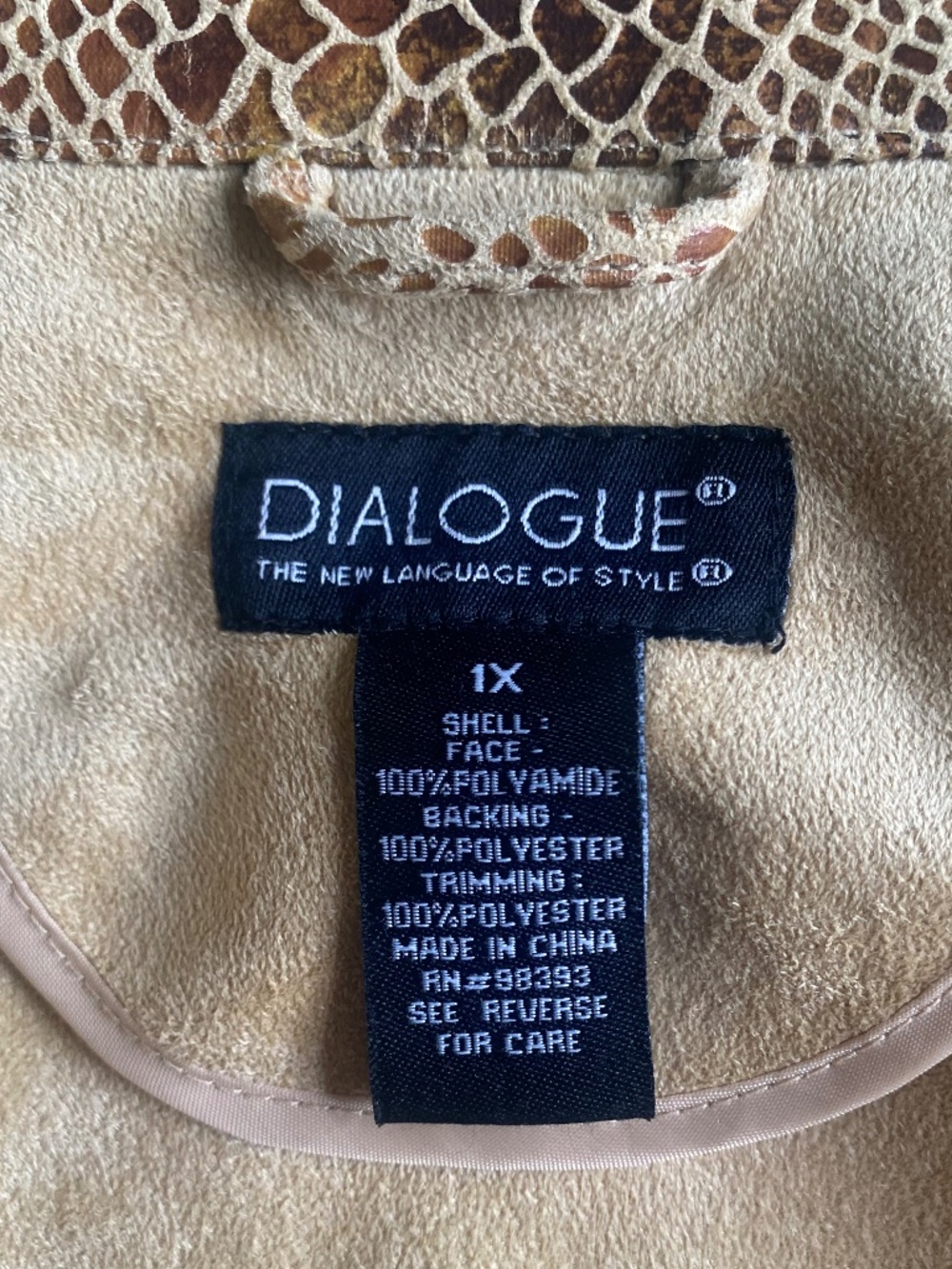 Dialogue The Language Of Style Snakeskin Print Jacket W/zipper Size 1X.